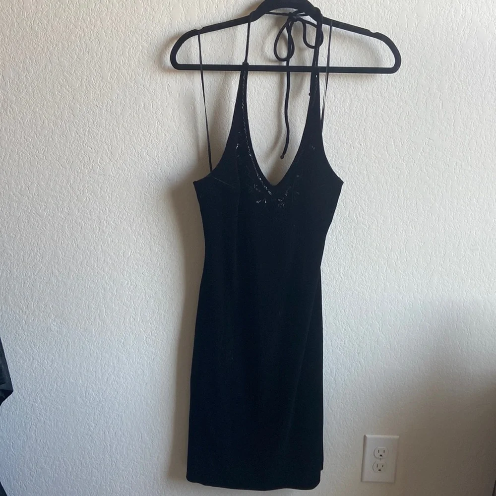VINTAGE Y2K black halter tie velvet dress - Picture 3 of 12
